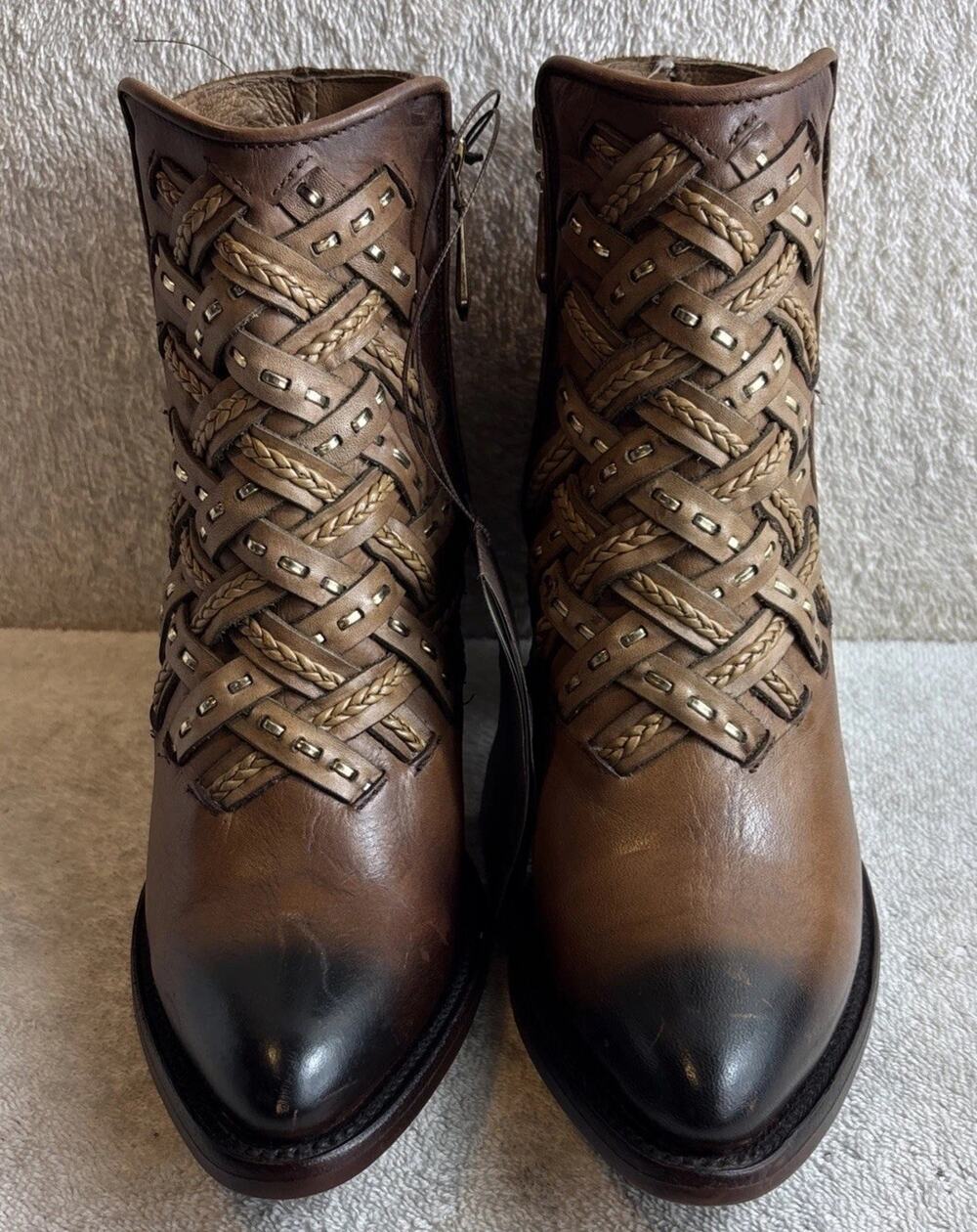 Cuadra Women's Ankle Boots Brown Woven Leather Western Size 8 M 33484